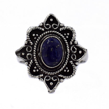 Brass oxidized gemstone flower ring - IFR521