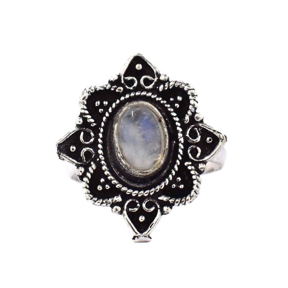 Brass oxidized gemstone flower ring - IFR521