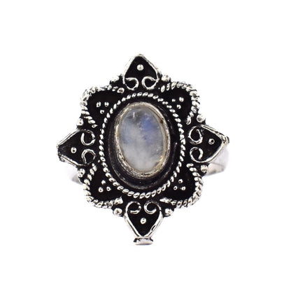 Brass oxidized gemstone flower ring - IFR521