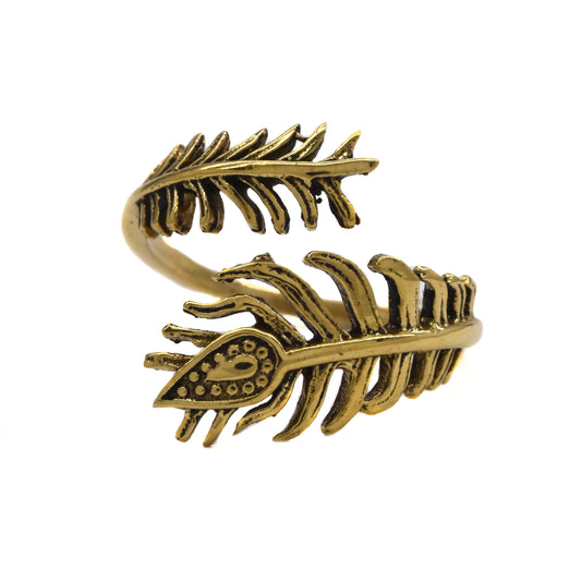 Brass Peacock feather coil ring - IFR523