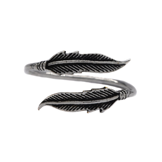 Brass double feather free size ring - IFR527
