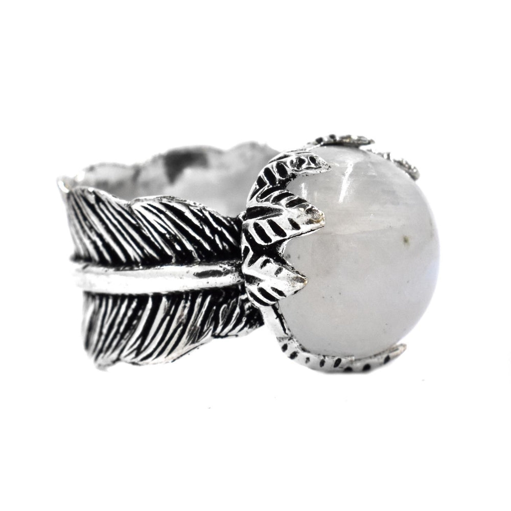 Brass chunky feather imprint gemstone brass ring - IFR529