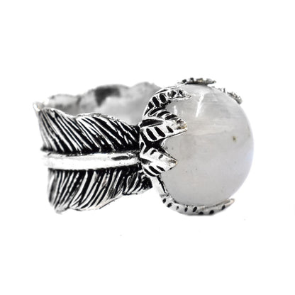 Brass chunky feather imprint gemstone brass ring - IFR529