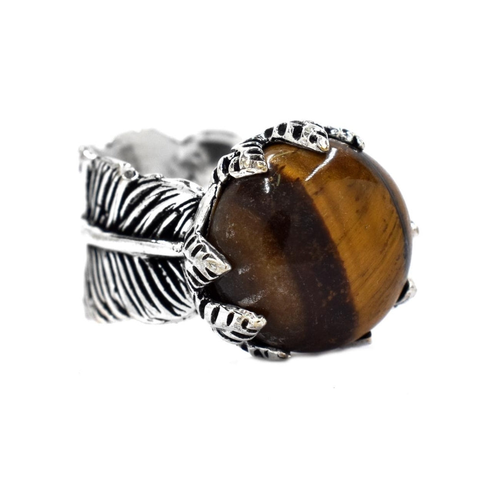 Brass chunky feather imprint gemstone brass ring - IFR529
