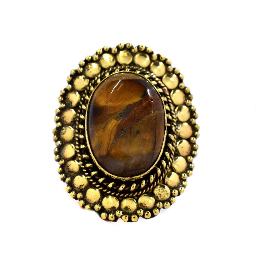 Brass Gemstone oval dome ring - IFR530