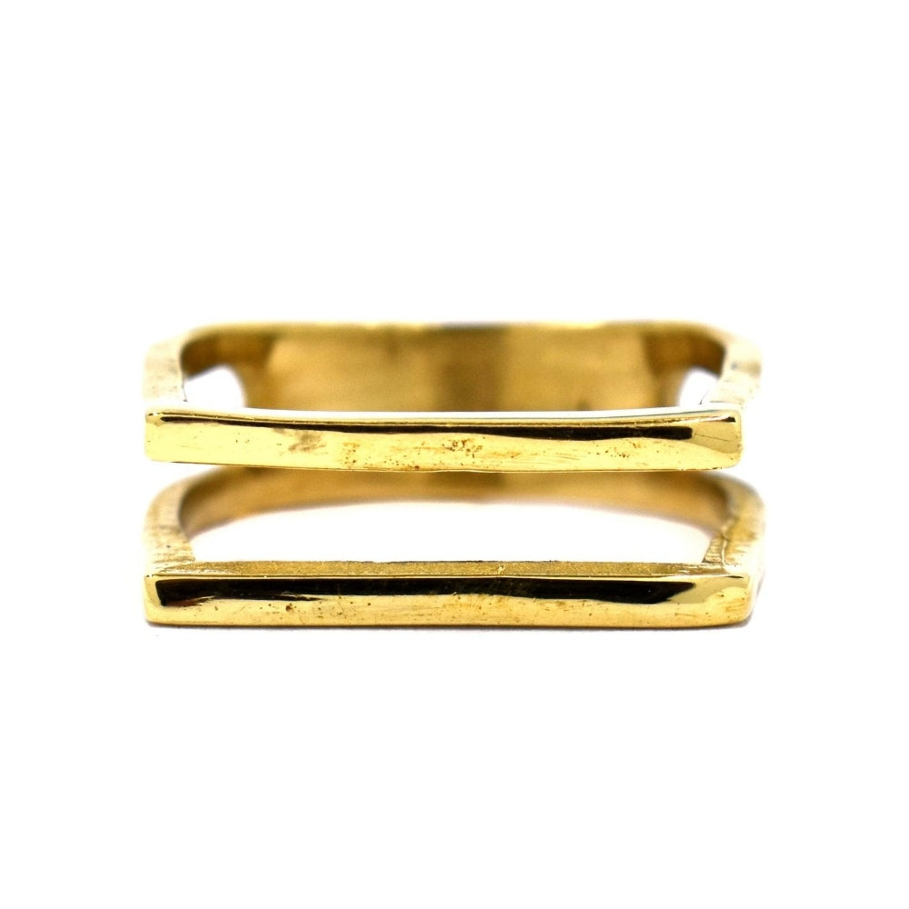 Brass cutout rectangle split bar ring - IFR534