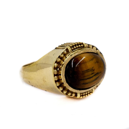 Brass gemstone oval statement ring with stipple detail