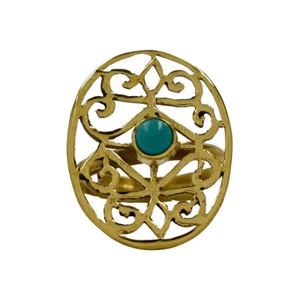 Brass Round gemstone cutout filigree free size ring - IFR620