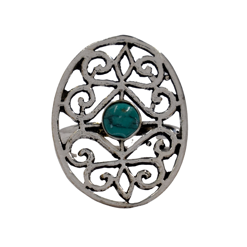 Brass Round gemstone cutout filigree free size ring - IFR620