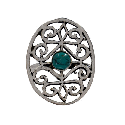 Brass Round gemstone cutout filigree free size ring - IFR620