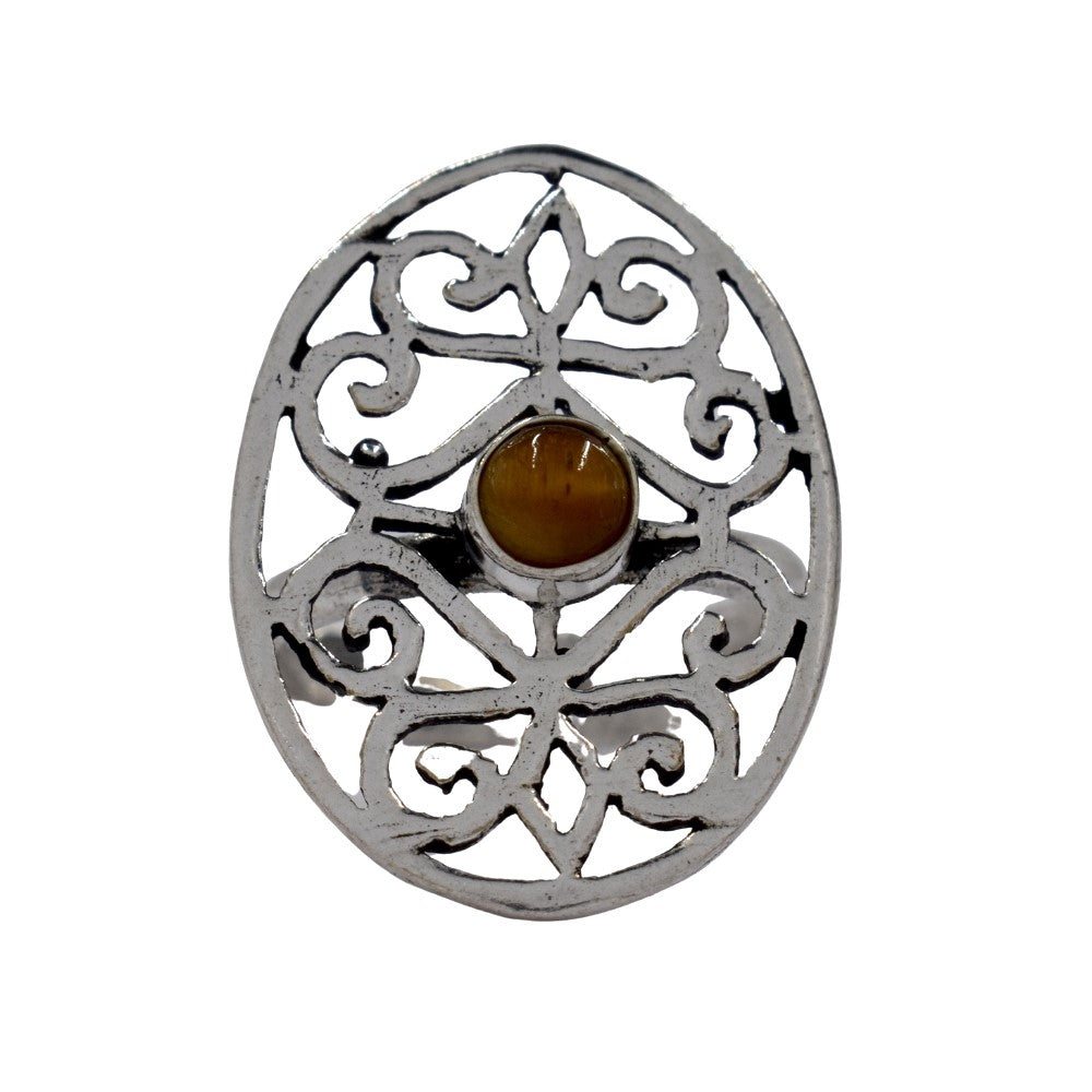 Brass Round gemstone cutout filigree free size ring - IFR620