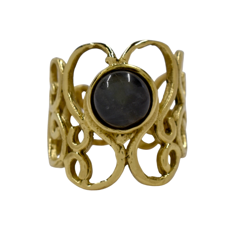 Brass Gemstone filigree cutout brass with precious stones ring - IFR634