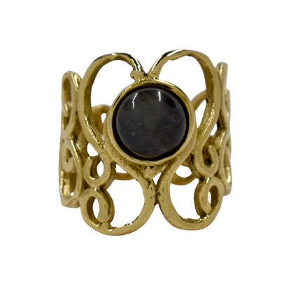 Brass Gemstone filigree cutout brass with precious stones ring - IFR634