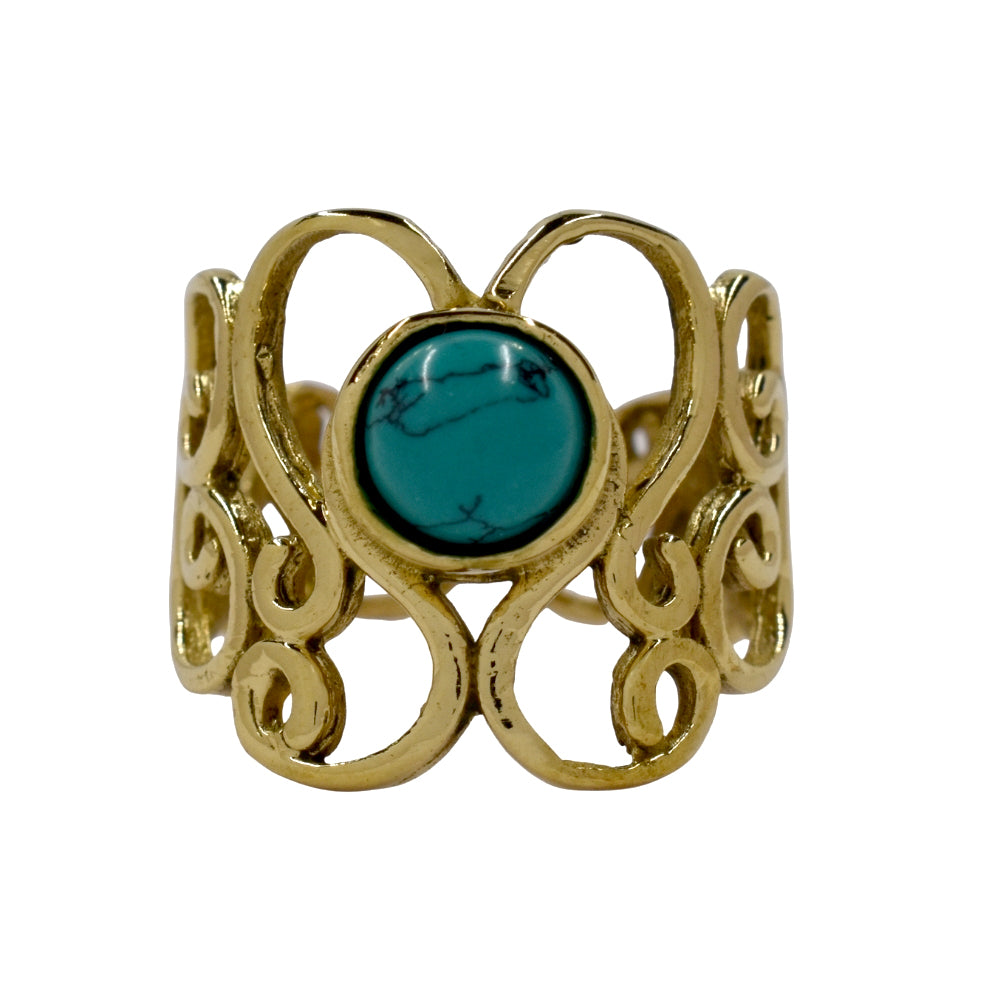 Brass Gemstone filigree cutout brass with precious stones ring - IFR634
