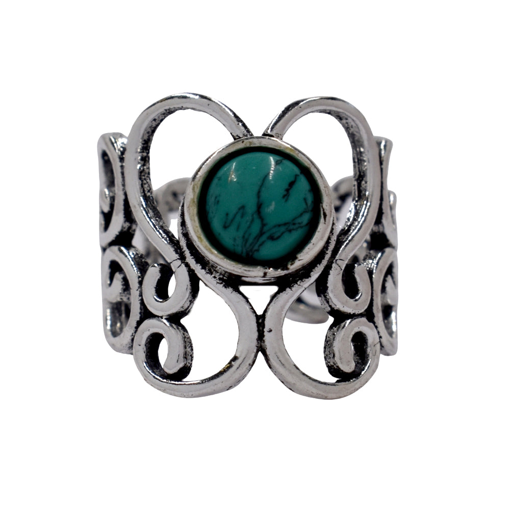 Brass Gemstone filigree cutout brass with precious stones ring - IFR634