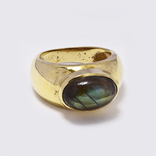 Brass tube set dome shaped brass ring with oval gemstone - IFR712