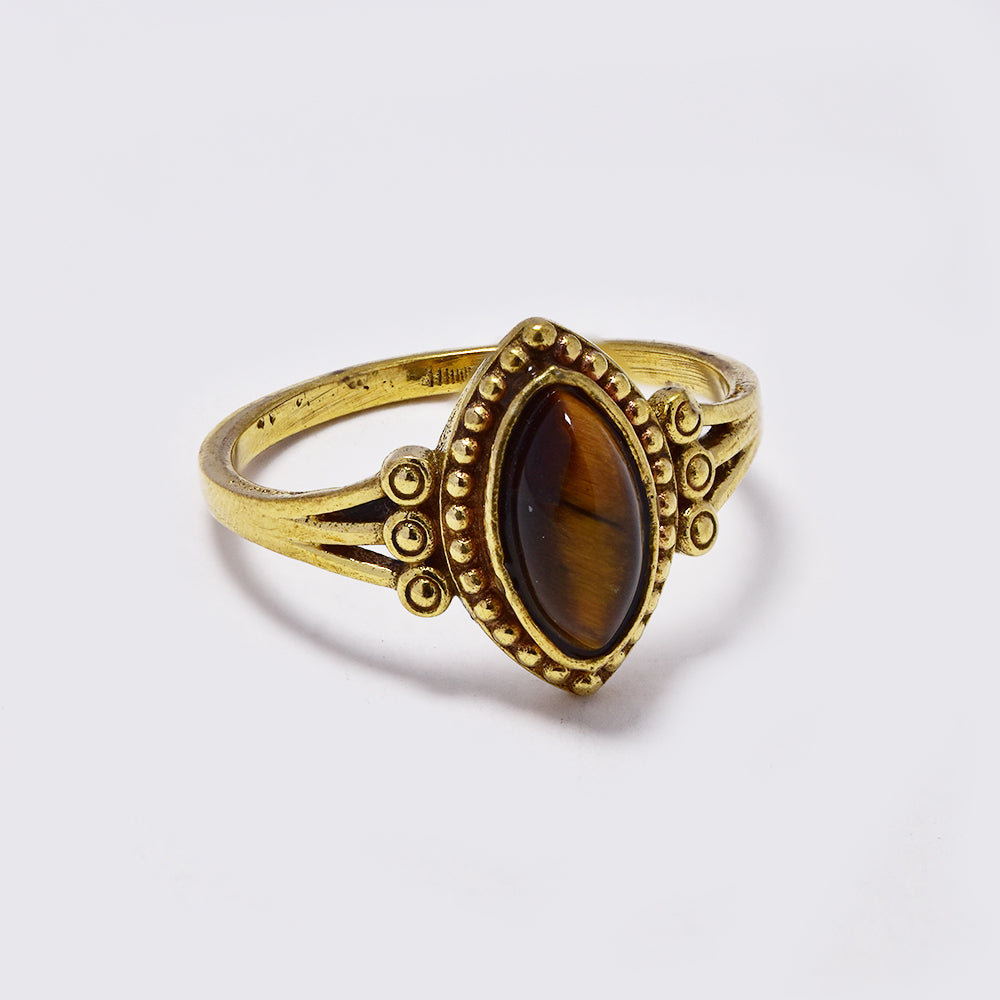 Brass ring with marquise cut gemstone - IFR714