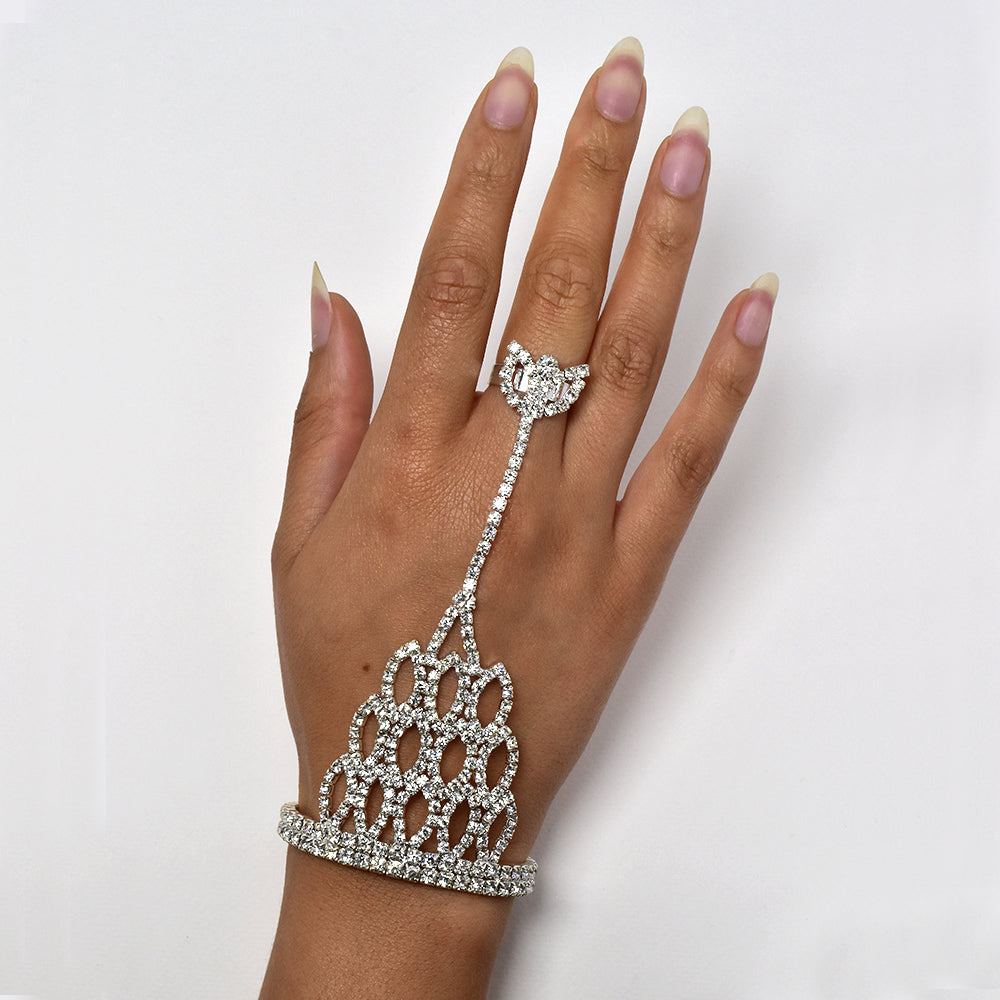 Tiered flower ring crystal hand bracelet - LB1485