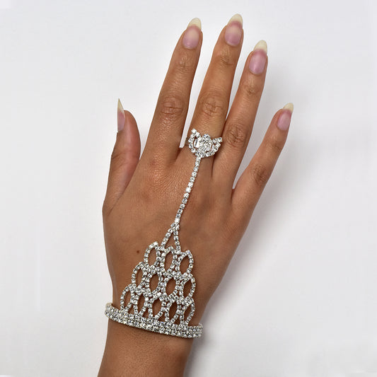 Tiered flower ring crystal hand bracelet - LB1485