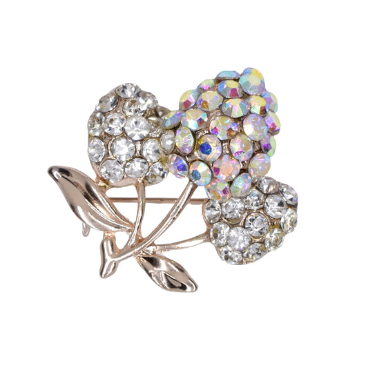 Fashion gold plated 3 flower bouquet brooch with clear and pink AB crystal