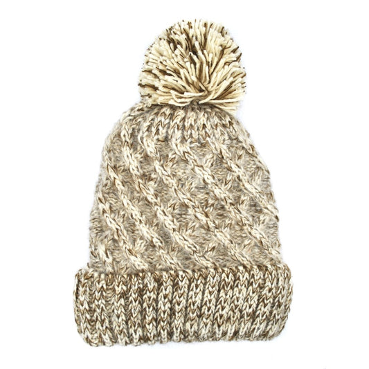 Cable woolly tassel top beanie