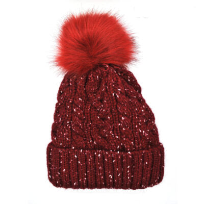 Speckled woolie furry tassel top beanie