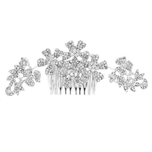 Statement extended crystal flower hair comb - LH5071