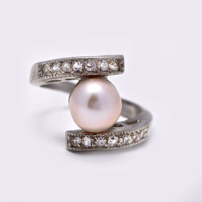 LR1408 - Premium brasss cubic zirconia shank and pearl coil ring