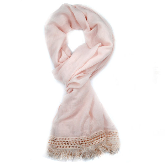 Soft pink lightwwight scarf with lace edging