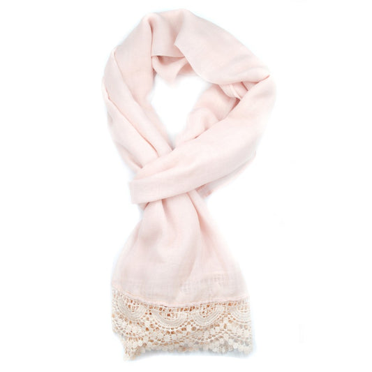 Light pink lightweight scarf with scallop lace edging