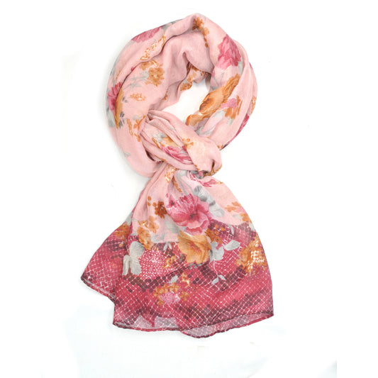 Pink lightweight floral printed scarf