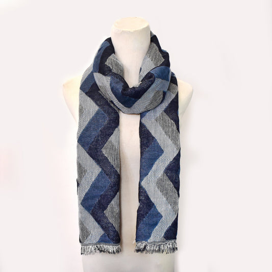 LS8286 - Zigzag frayed tassel scarf - Blue