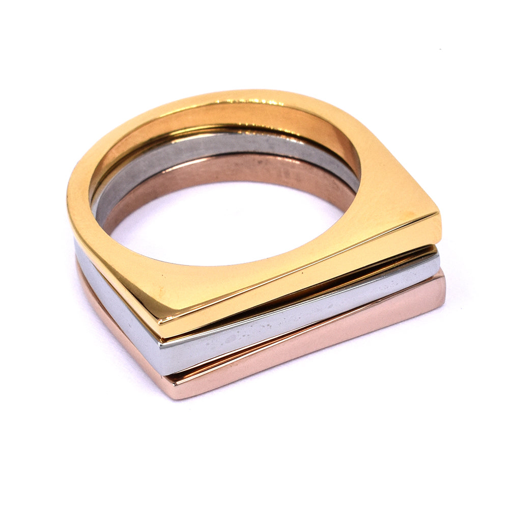Buy 1 get 1 FREE - Stainless steel multi plated three piece ring set - LSSR197i