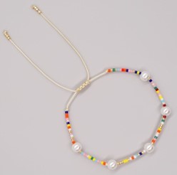 Fashion adjustable cream cotton multi colour beaded and fresh water pearl bracelet