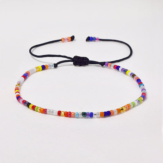 Fashion adjustable multi colour beaded black cotton bracelet - MFB3000