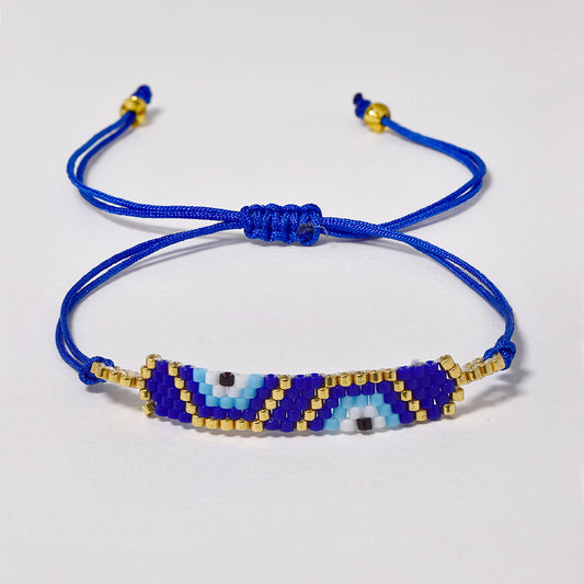 Fashion adjustable cotton and beaded evil eye patterned bracelet - MFB3011