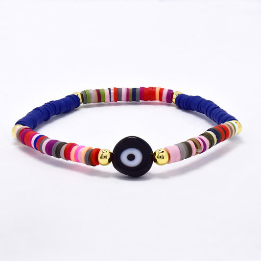Fashion clay navy and multi colour bracelet with evil eye - MFB3052