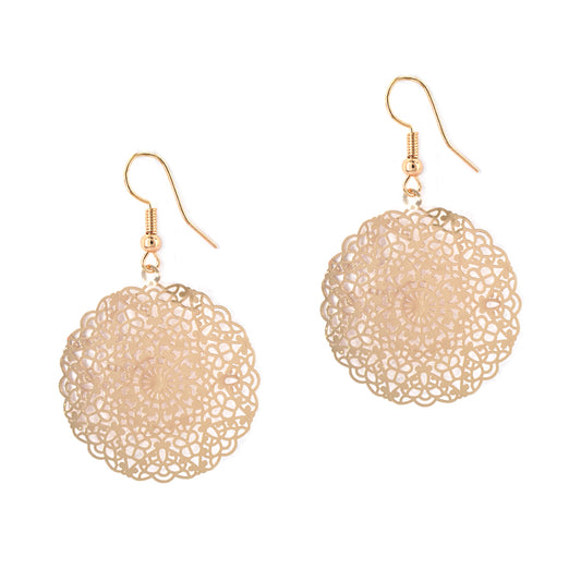 Fashion round lace cut out drop earrings - MFE2949