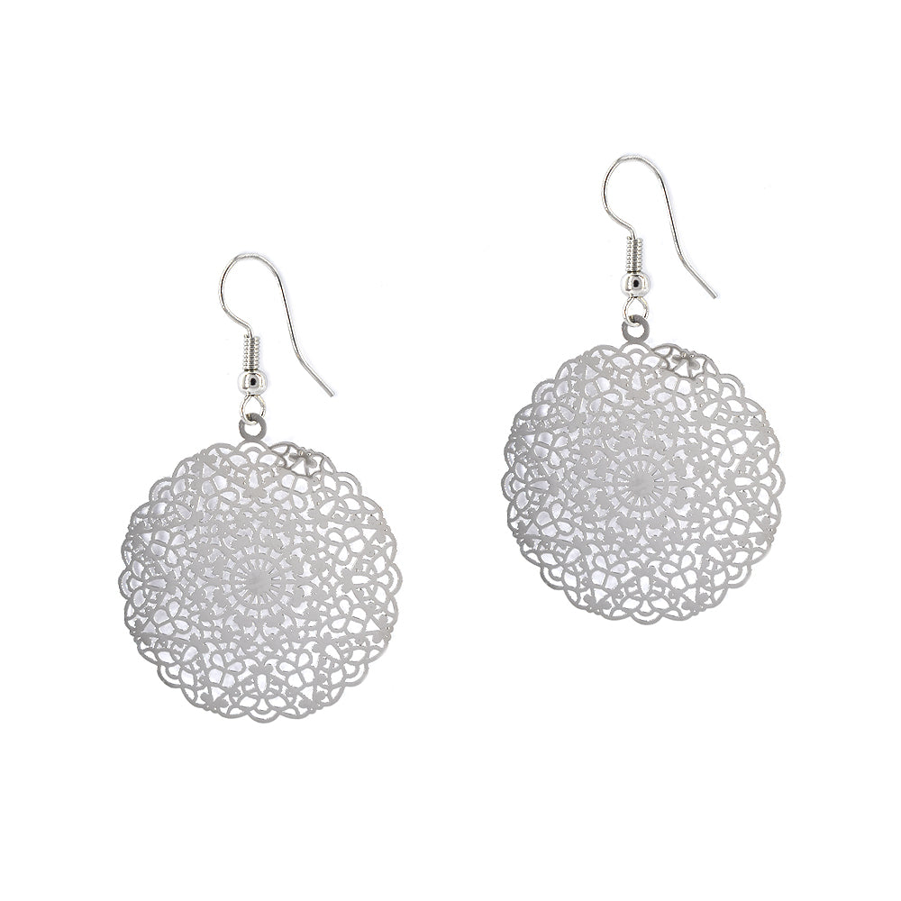 Fashion round lace cut out drop earrings - MFE2949