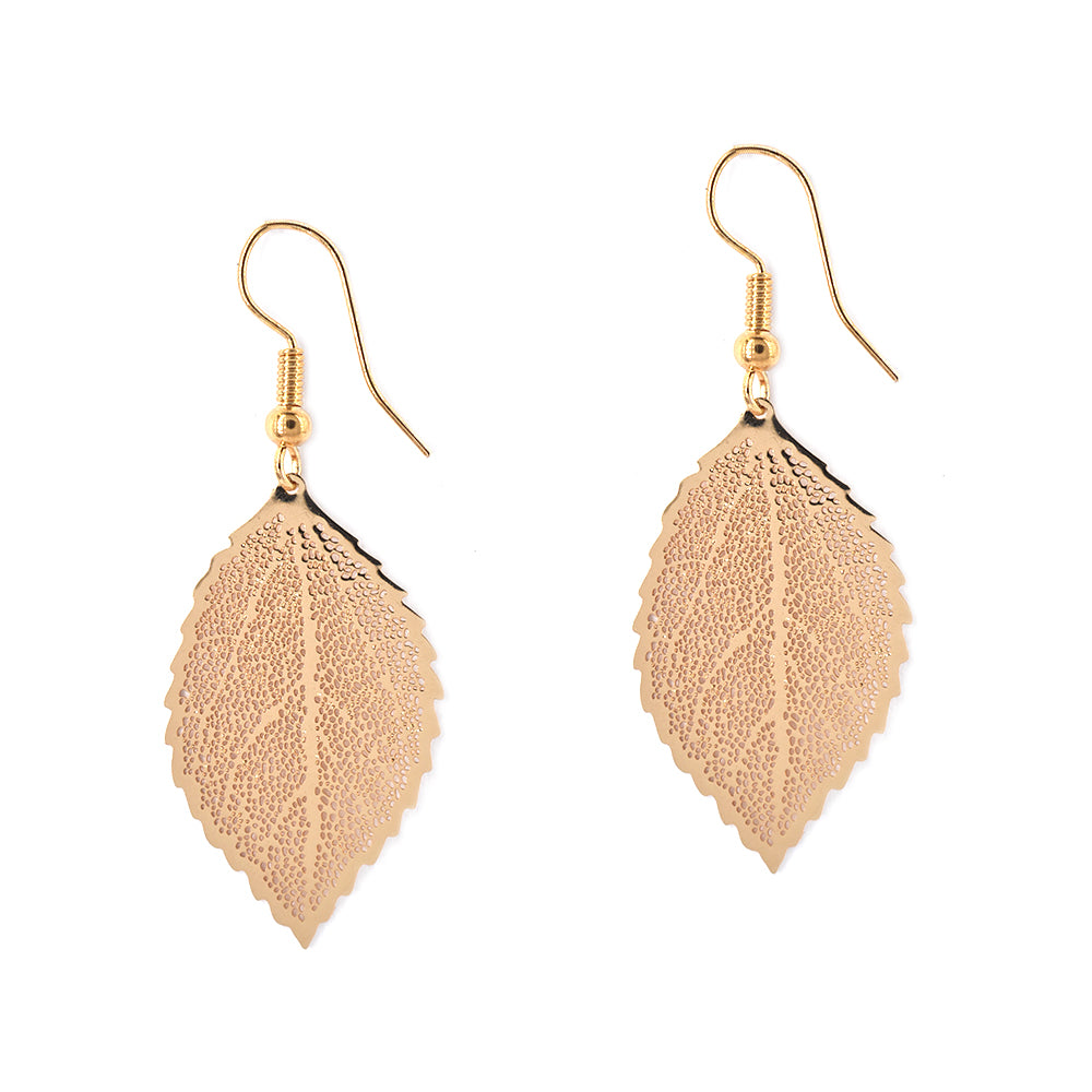 Fashion medium leaf perforated drop earrings