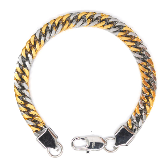 Stainless steel two toned closed curb bracelet - 8mm x 20cm - NCSSB002
