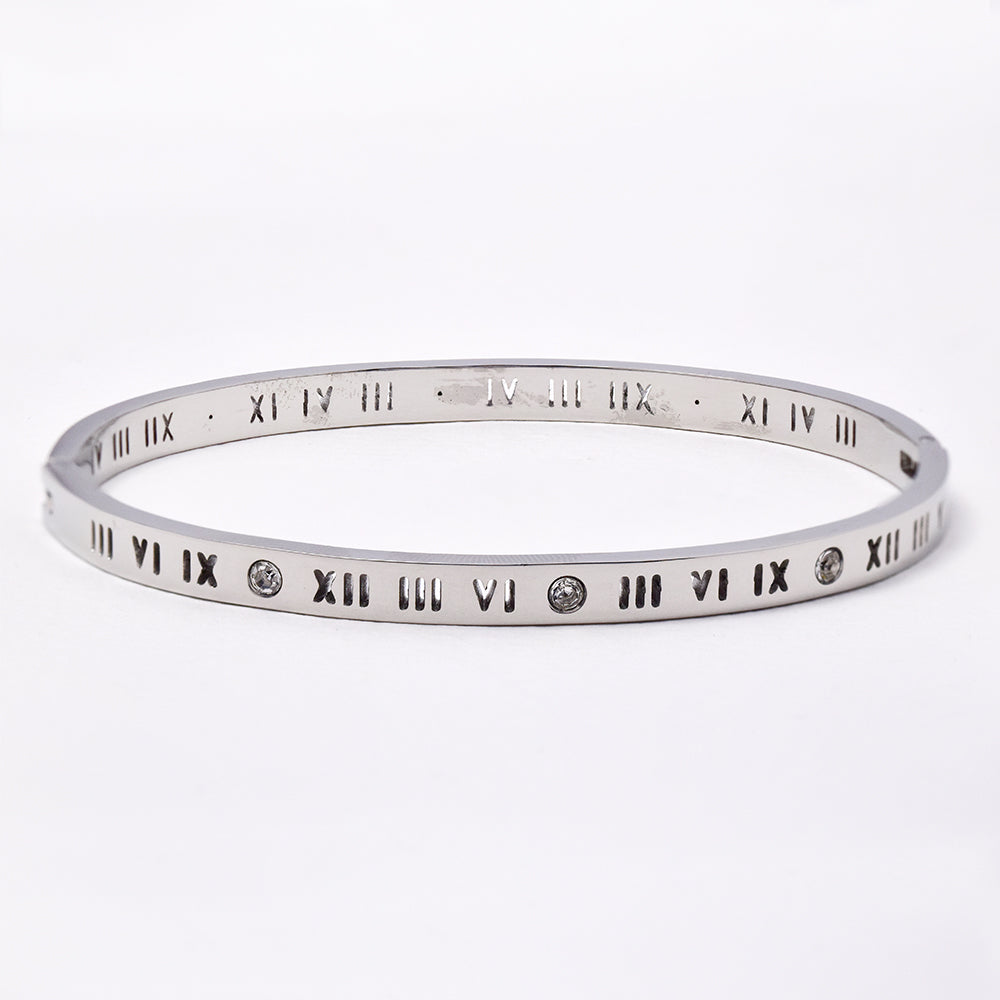 Stainless steel roman numerals with cubic zirconia bangle - NCSSB024