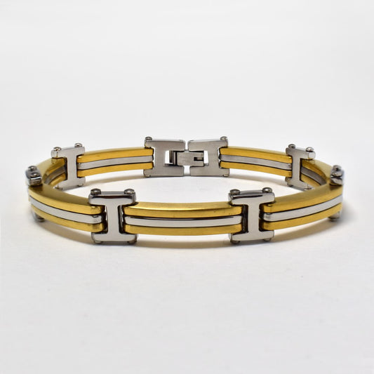 Stainless steel two tone stripe brick bracelet - NCSSB033