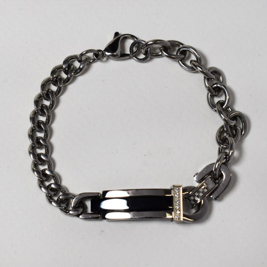 Stainless steel ID bracelet with half curb and O links - NCSSB036