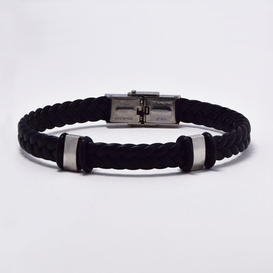 Buy 1 get 1 FREE - NCSSB067 - Steel and leather braided bracelet