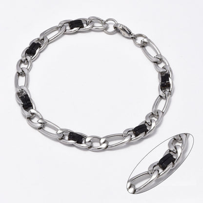 NCSSB070 - Steel figaro bracelet with black bars