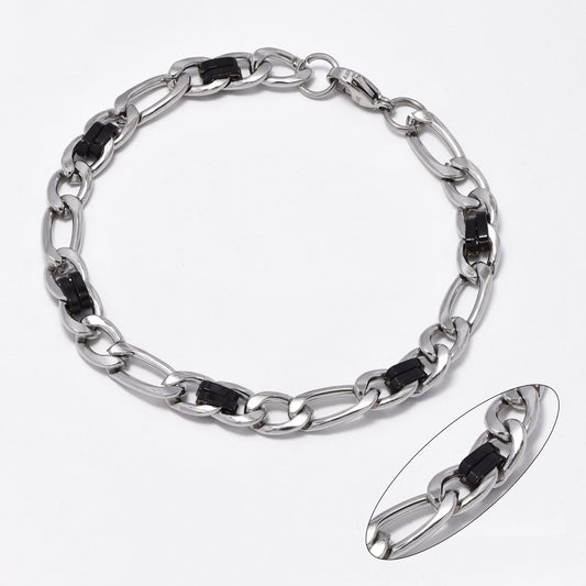 NCSSB070 - Steel figaro bracelet with black bars