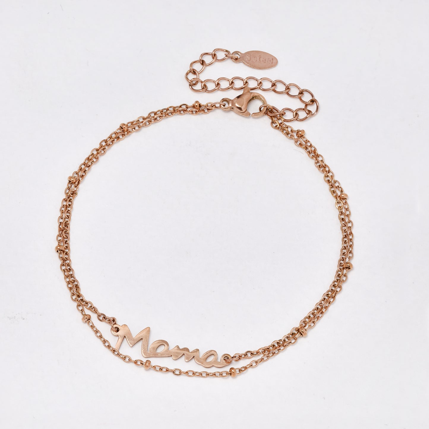 NCSSB078 - Steel rose gold 19cm + 5cm layered Mama bracelet