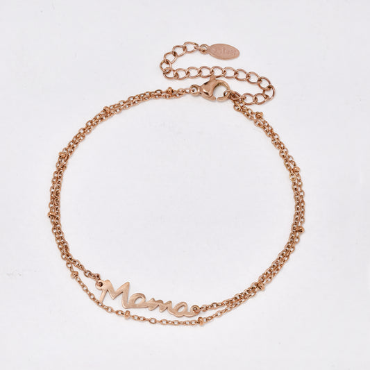 NCSSB078 - Steel rose gold 19cm + 5cm layered Mama bracelet
