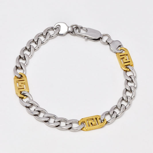 NCSSB077 - Steel Curb and aztec link bracelet